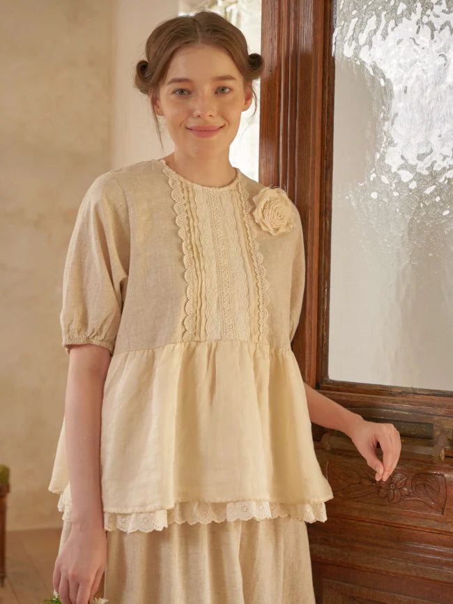 Linen Lace Garden Blouse and Skirt