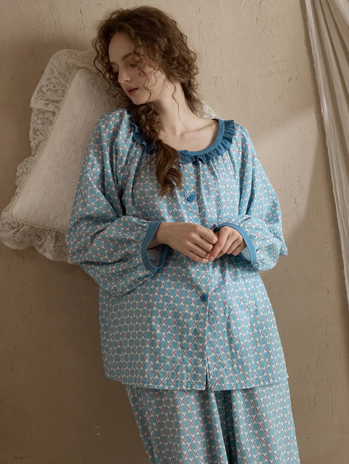 Vintage Geometric Ruffle Pajama Set