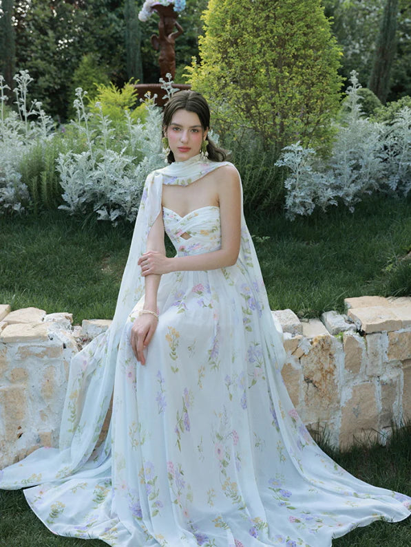 Enchanted Bloom Draped Chiffon Dress