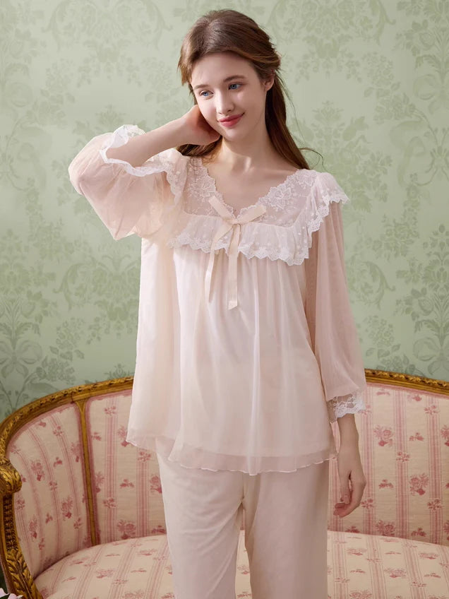 Serene Blossom Lace Pajama Set