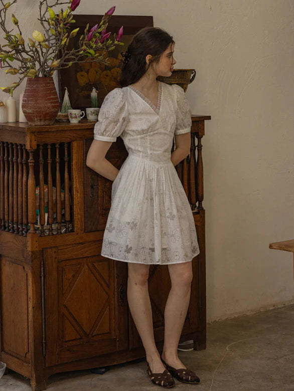 Whispering Blossom Cotton White Dress