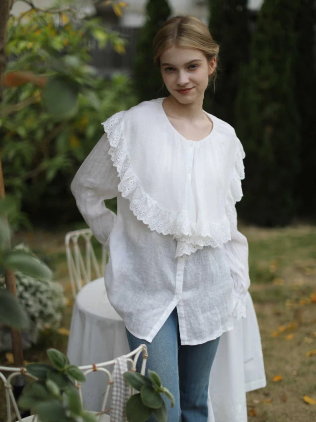 Romantic Broderie Ruffle Collar Blouse