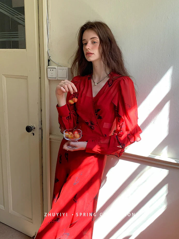 Scarlet Bloom Vintage Wrap Dress