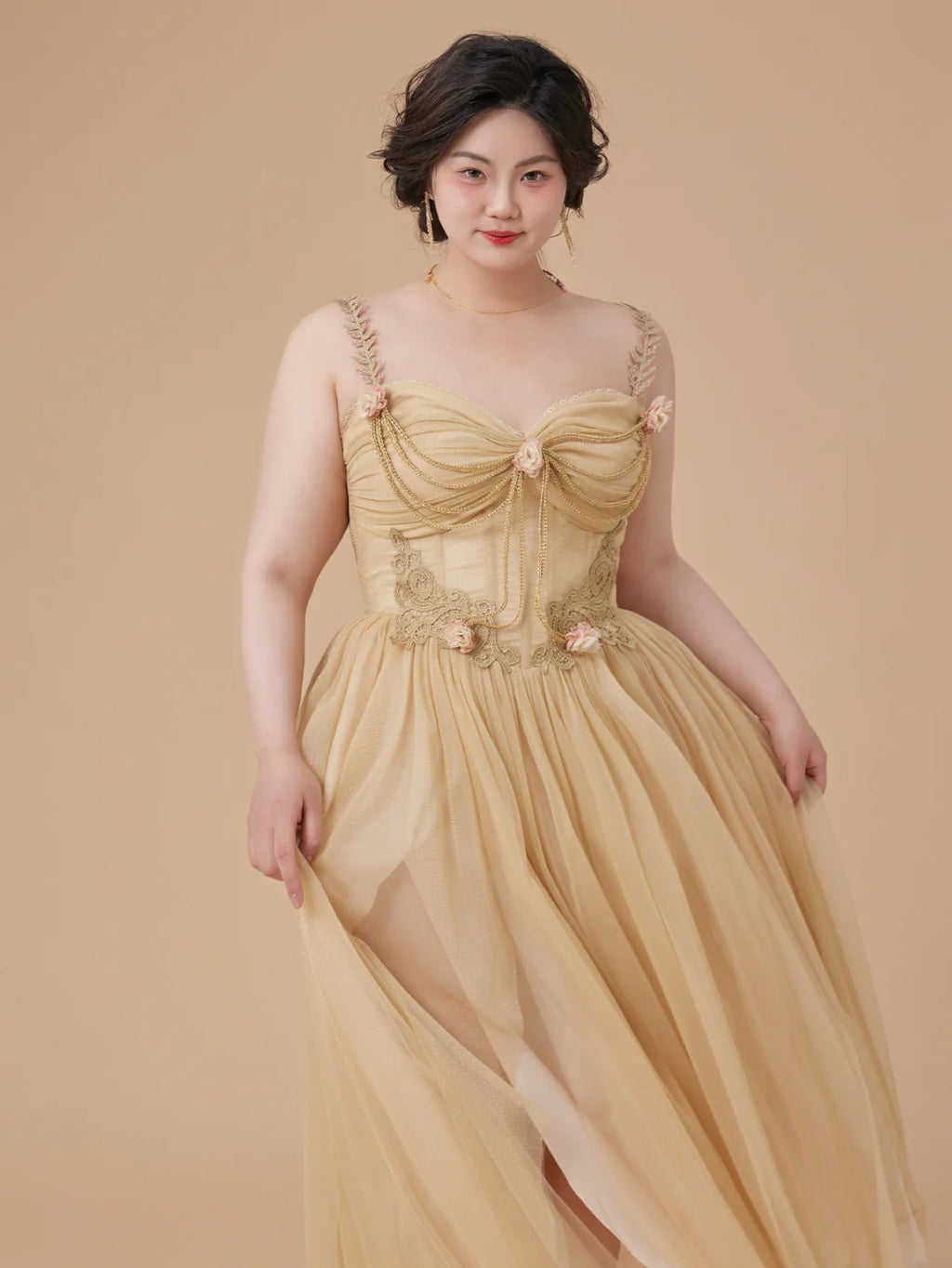 Golden Blossom Corset Dress