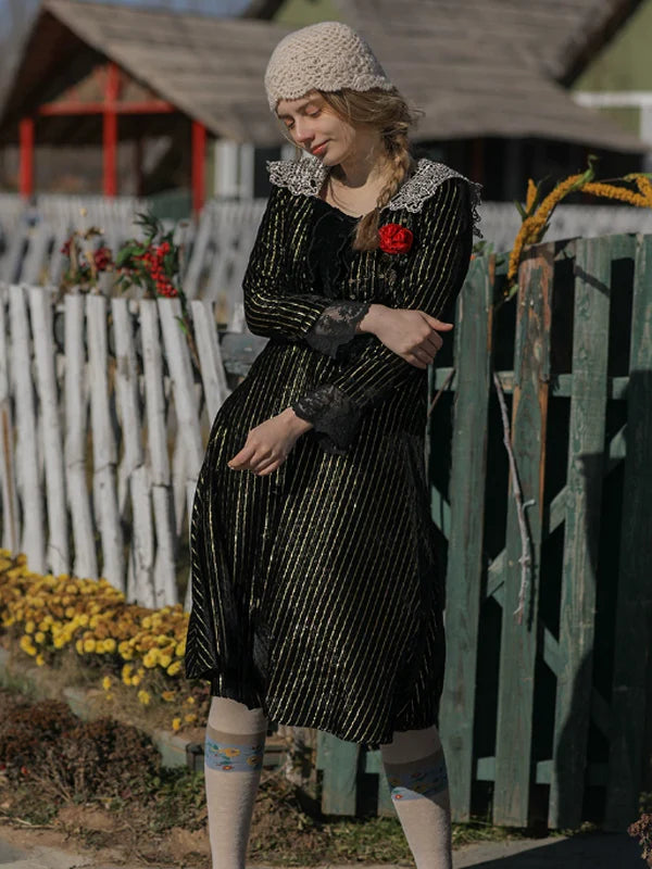 Golden Twilight Lace Dress