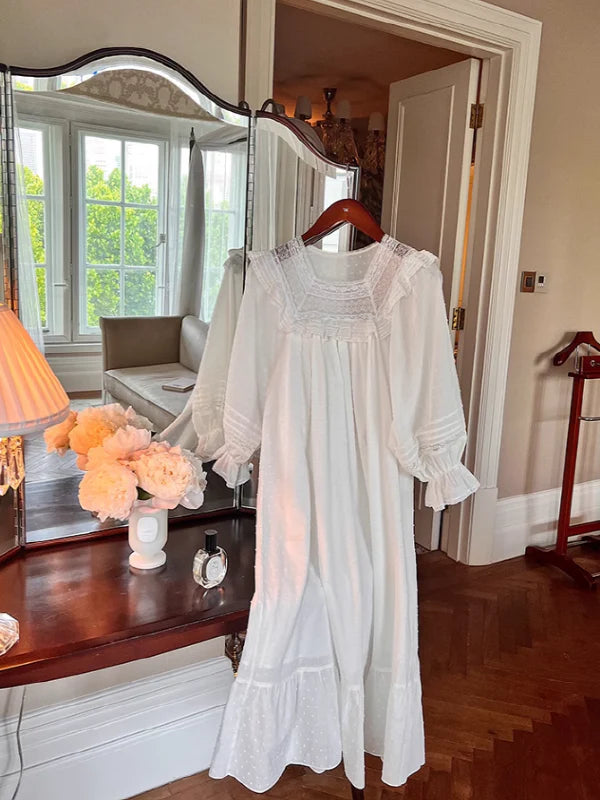 White Vintage Lace Long Nightgown