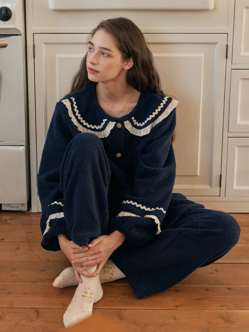 Midnight Ruffle Fleece Pajama Set