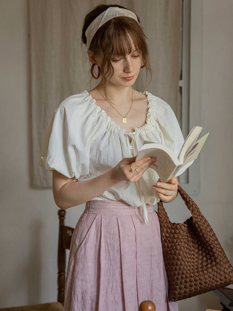 Olivia's White Puff-Sleeve Summer Blouse