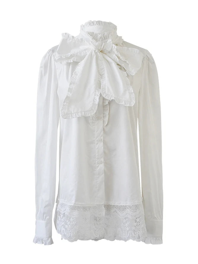 Victorian Lace Trim Bow-Tie Blouse