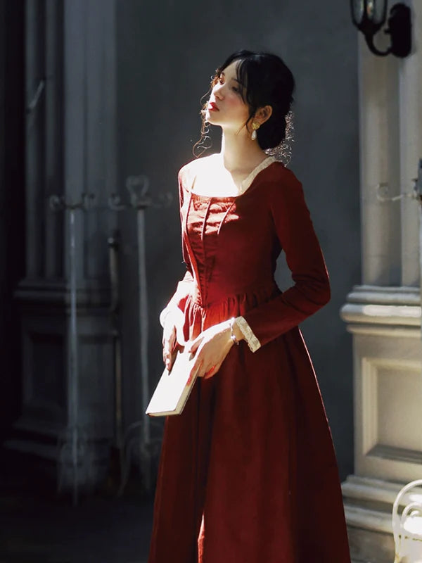 Crimson Elegance Lace Dress