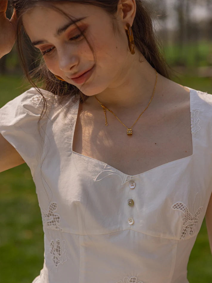 Whimsical Garden Cotton Embroidered Dress