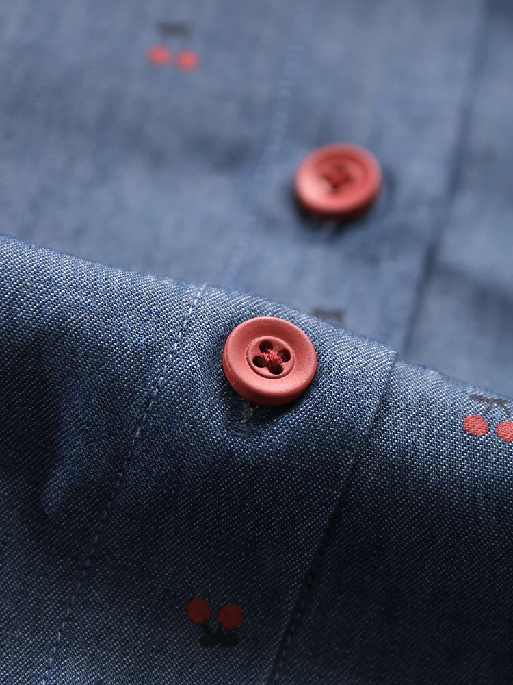 Cherry Embroidered Blue Cotton Dress