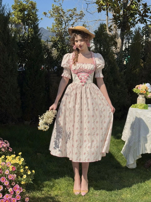 Strawberry Bloom Lace-Up Dress