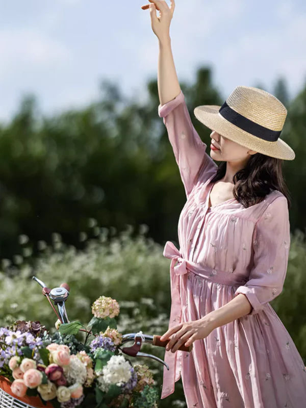 Sunlit Garden Floral Embroidered Dress