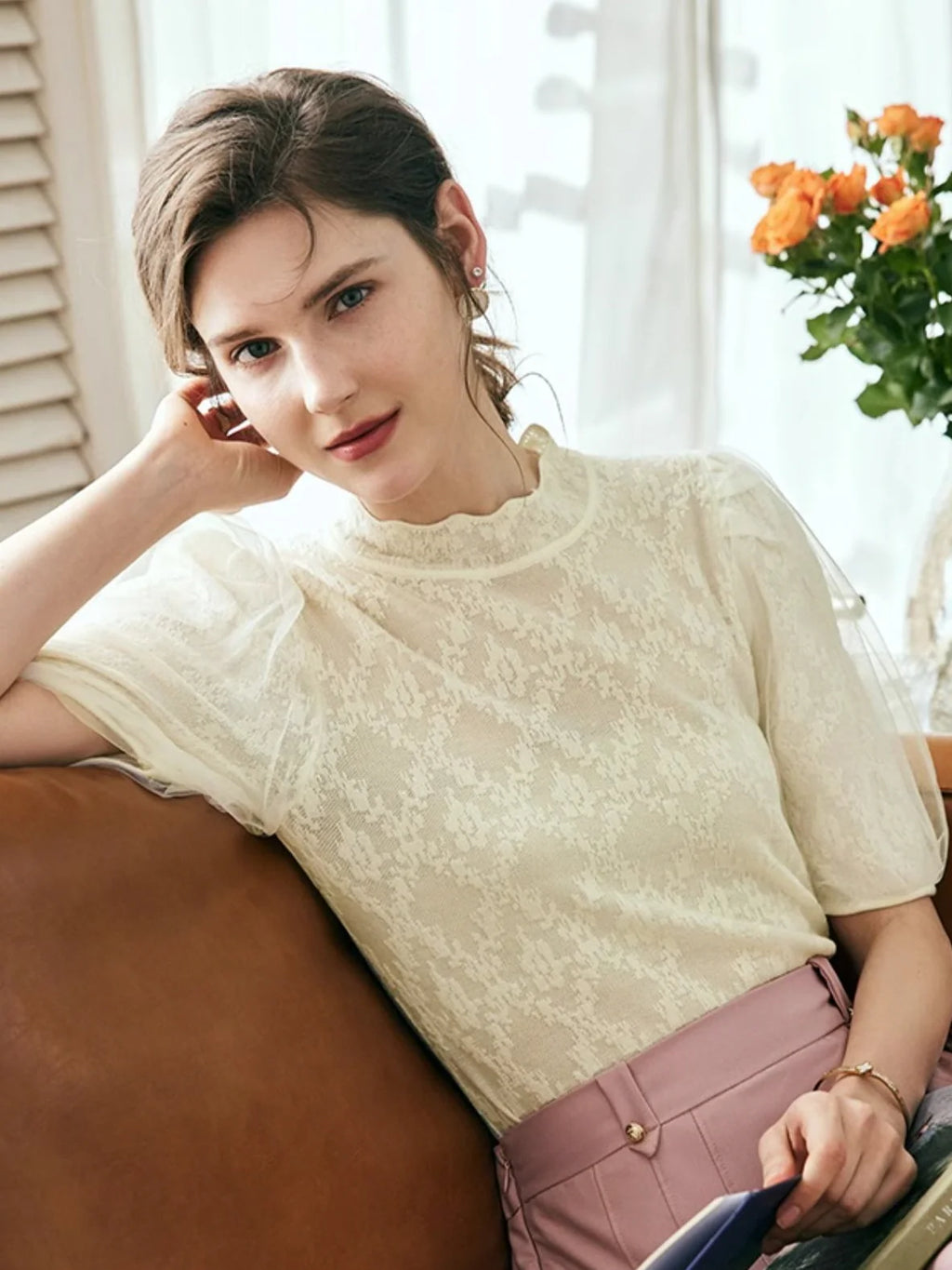 Ethereal Puff Sleeve Lace Blouse
