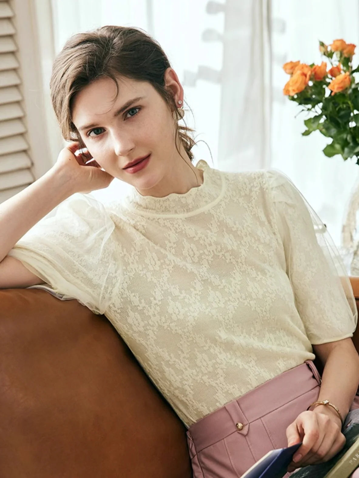 Ethereal Puff Sleeve Lace Blouse