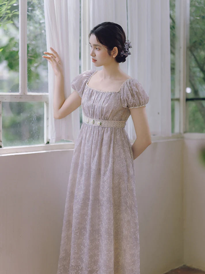 Lavender Bloom Embroidered Waist Dress