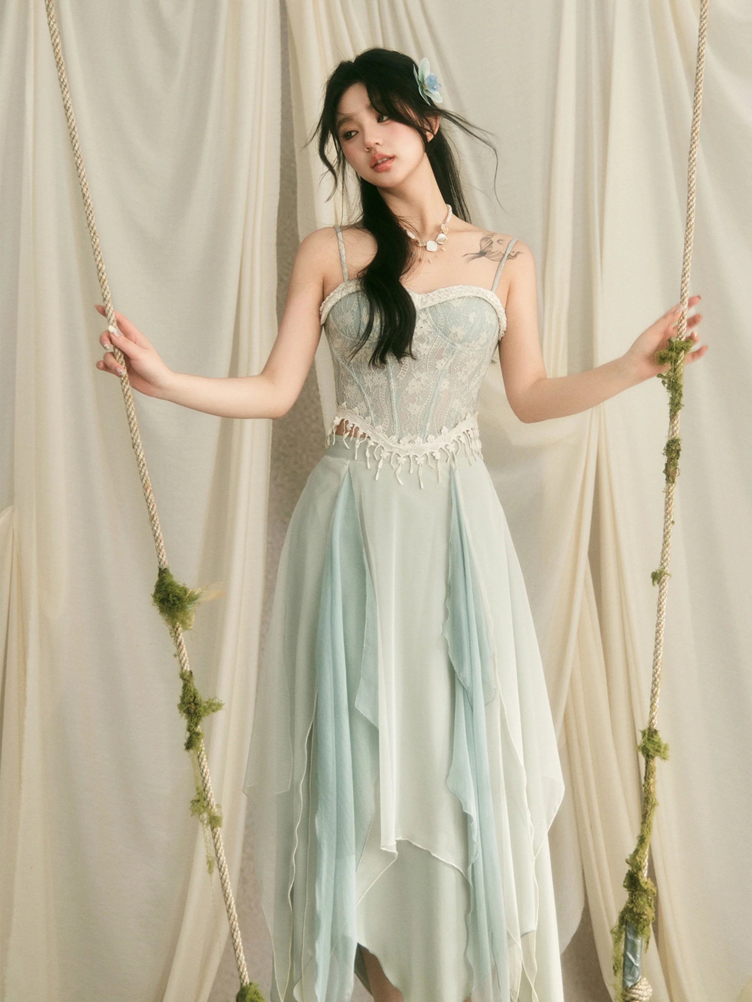 Ethereal Lace Corset & Dreamy Chiffon Skirt
