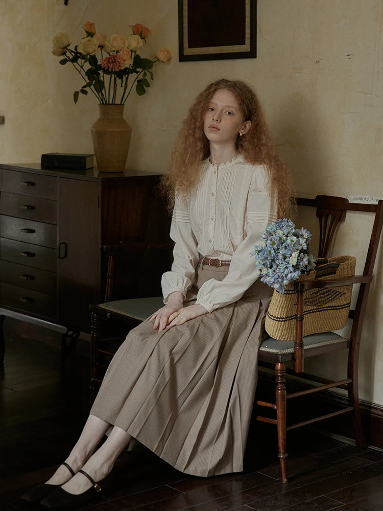 Romantic Vintage Pintuck Lace Blouse