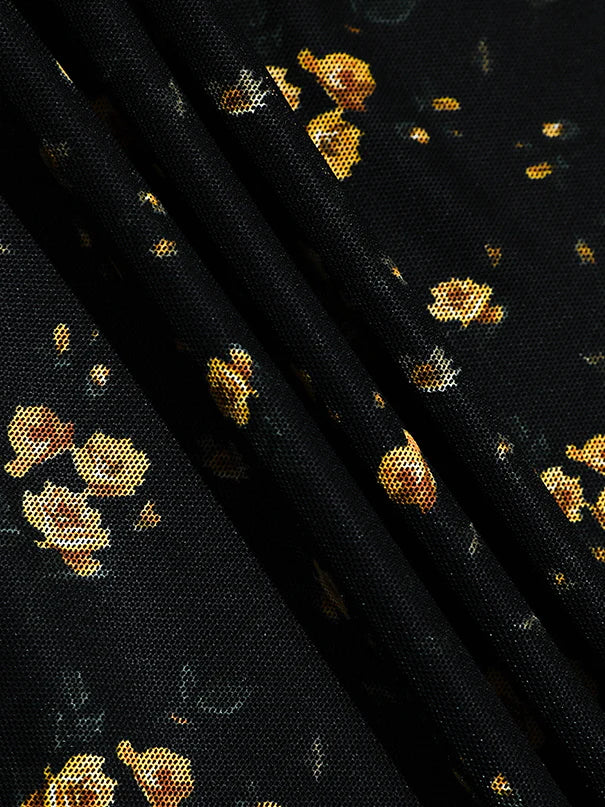 Midnight Blossom Off-Shoulder Mesh Dress