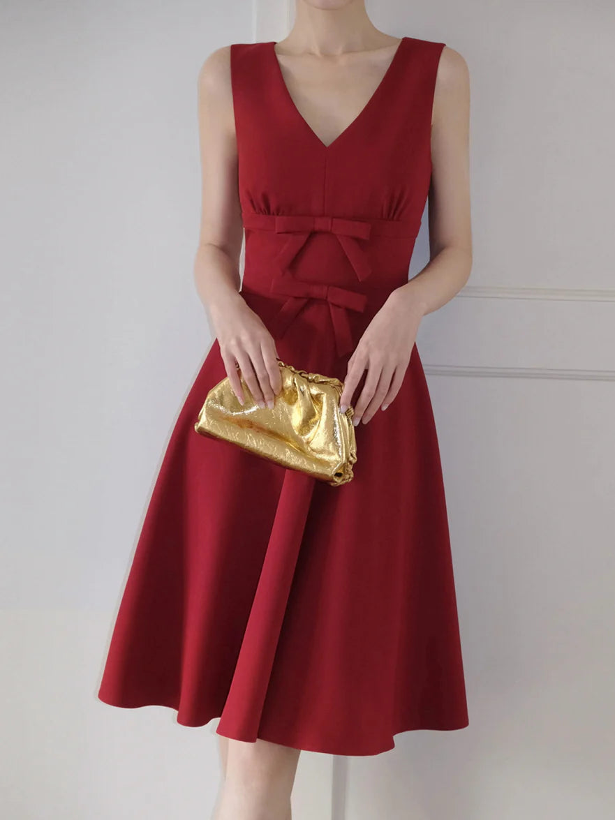 Double Ribbon Waist Classic Flare Dress