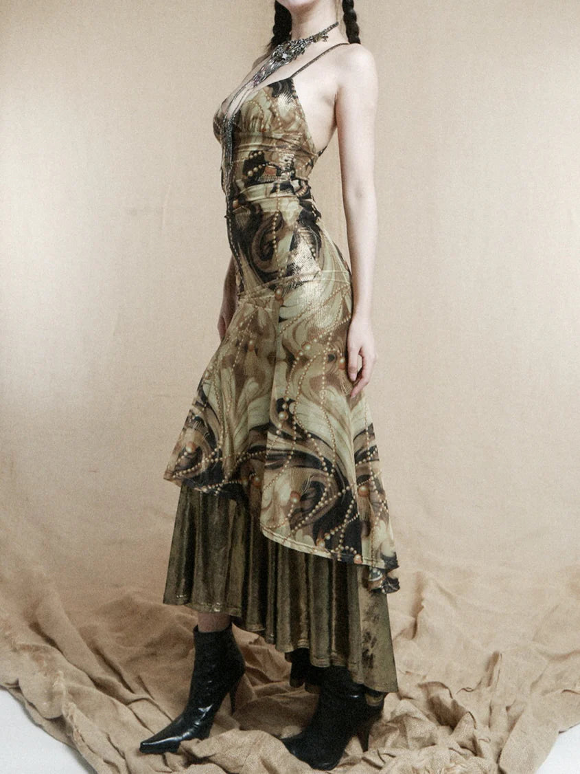 Baroque Pearl Metallic Slip Dress