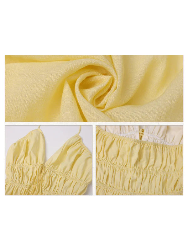 Lemon Bloom Backless Maxi Dress