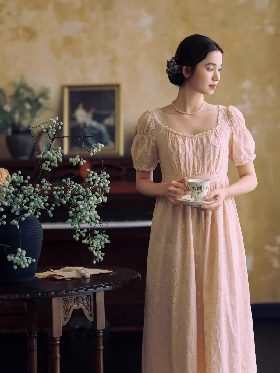 Blush Embroidered Cotton Tea Dress