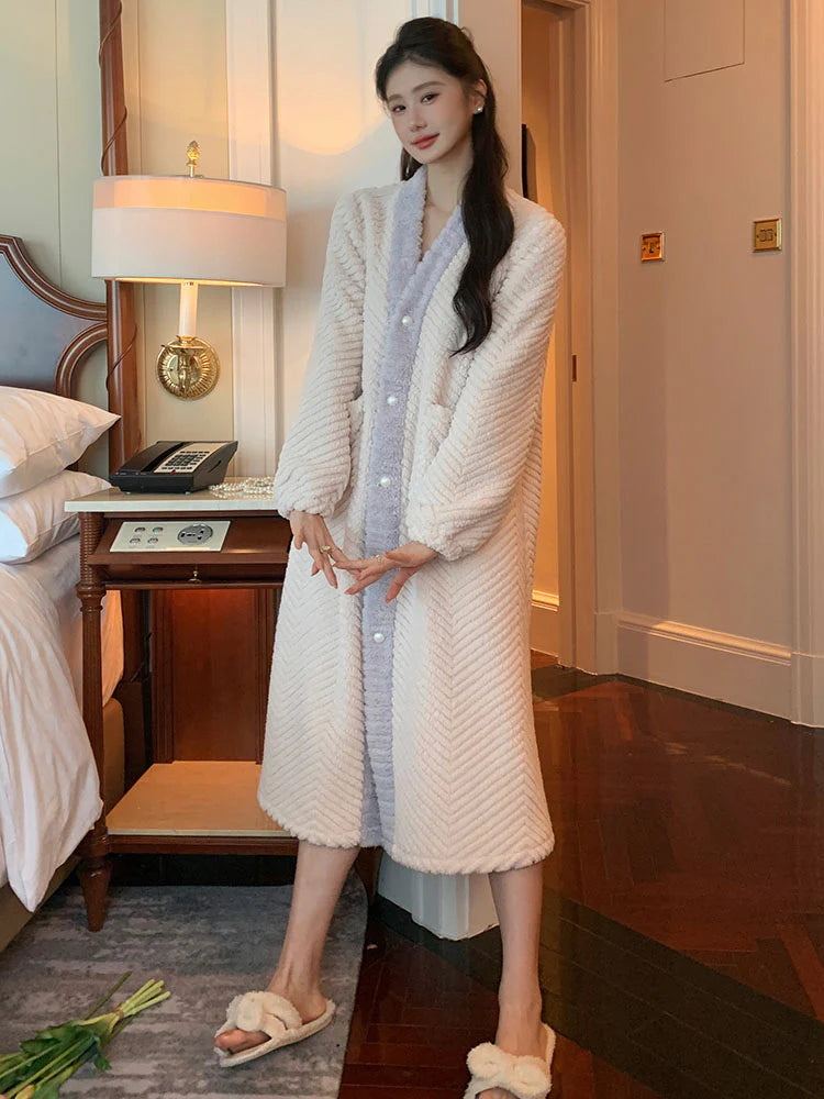 Cozy Winter Velvet Button-Down Robe