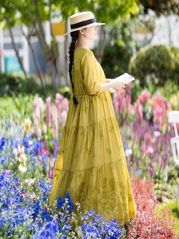 Secret Garden Yellow Floral Dress