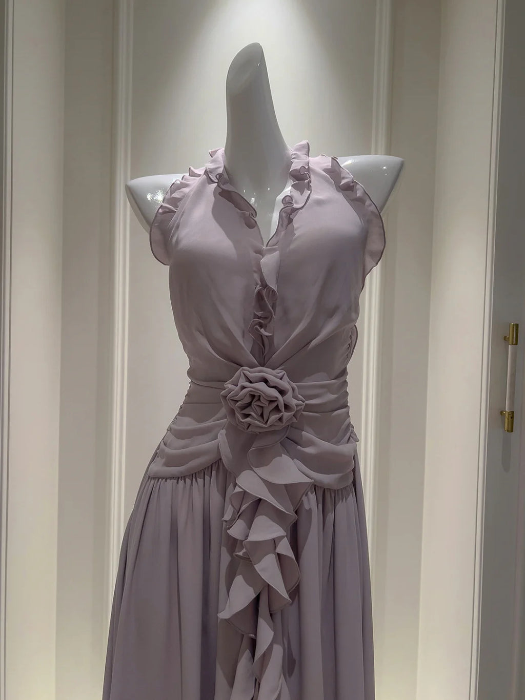 Lilac Rose Ruffle Chiffon Dress