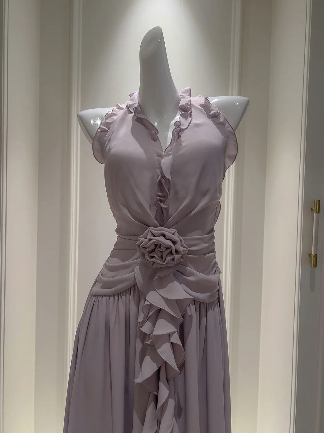 Lilac Rose Ruffle Chiffon Dress