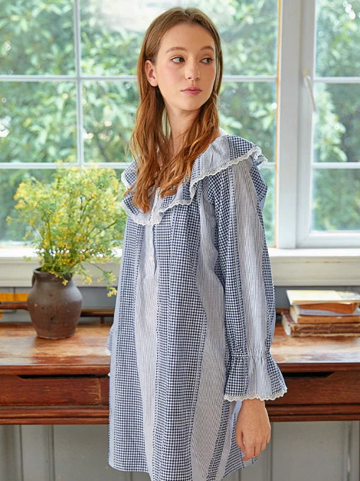 Blue Gingham Cotton Nightgown