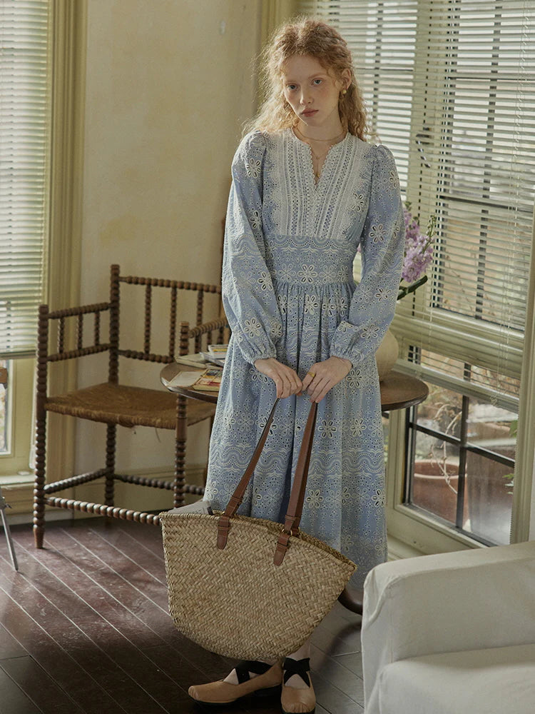 Enchanted Blue Embroidered Cotton Dress