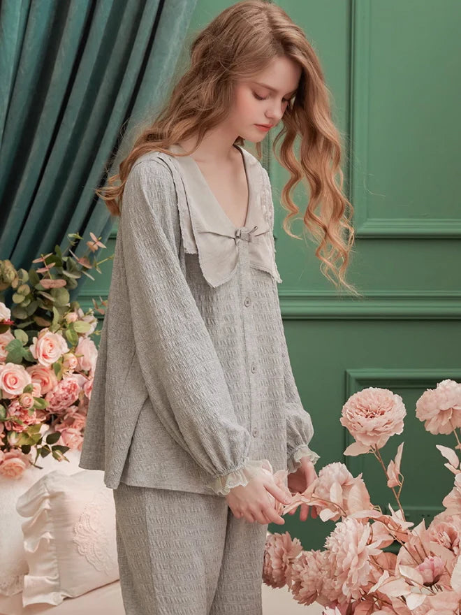 Cute Bow Collar Pajama Set