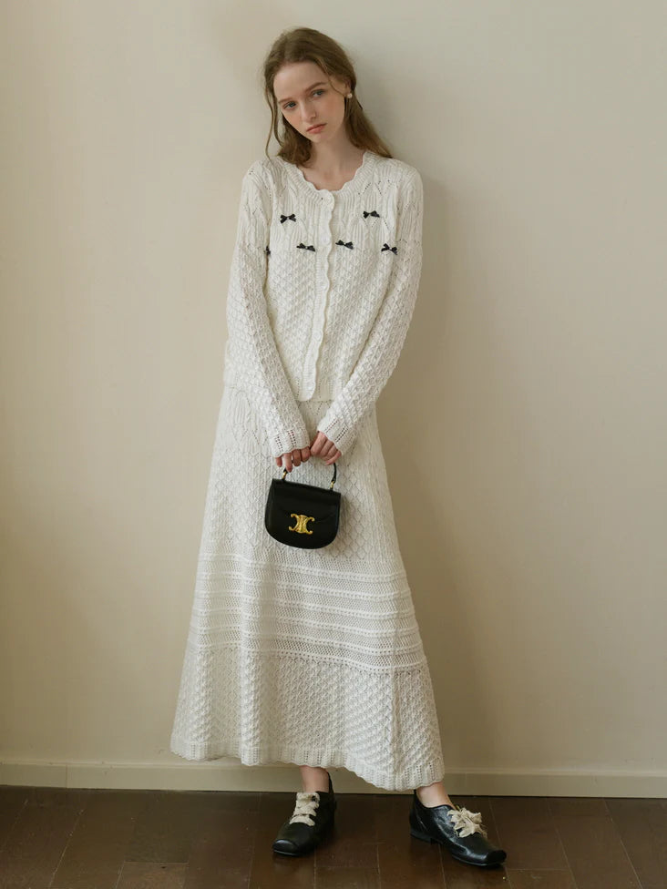 Ethereal Bow-Embellished Knit Cardigan