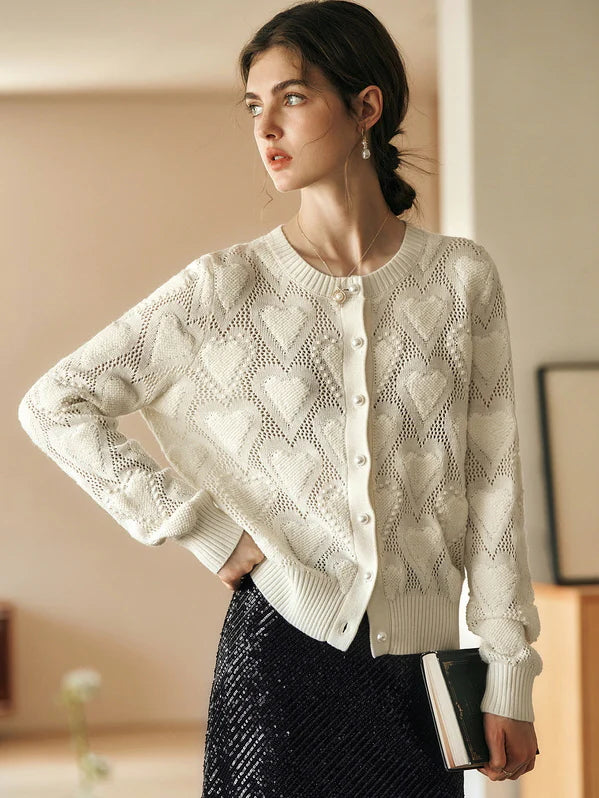 Heart Knit Pearl Button Cardigan