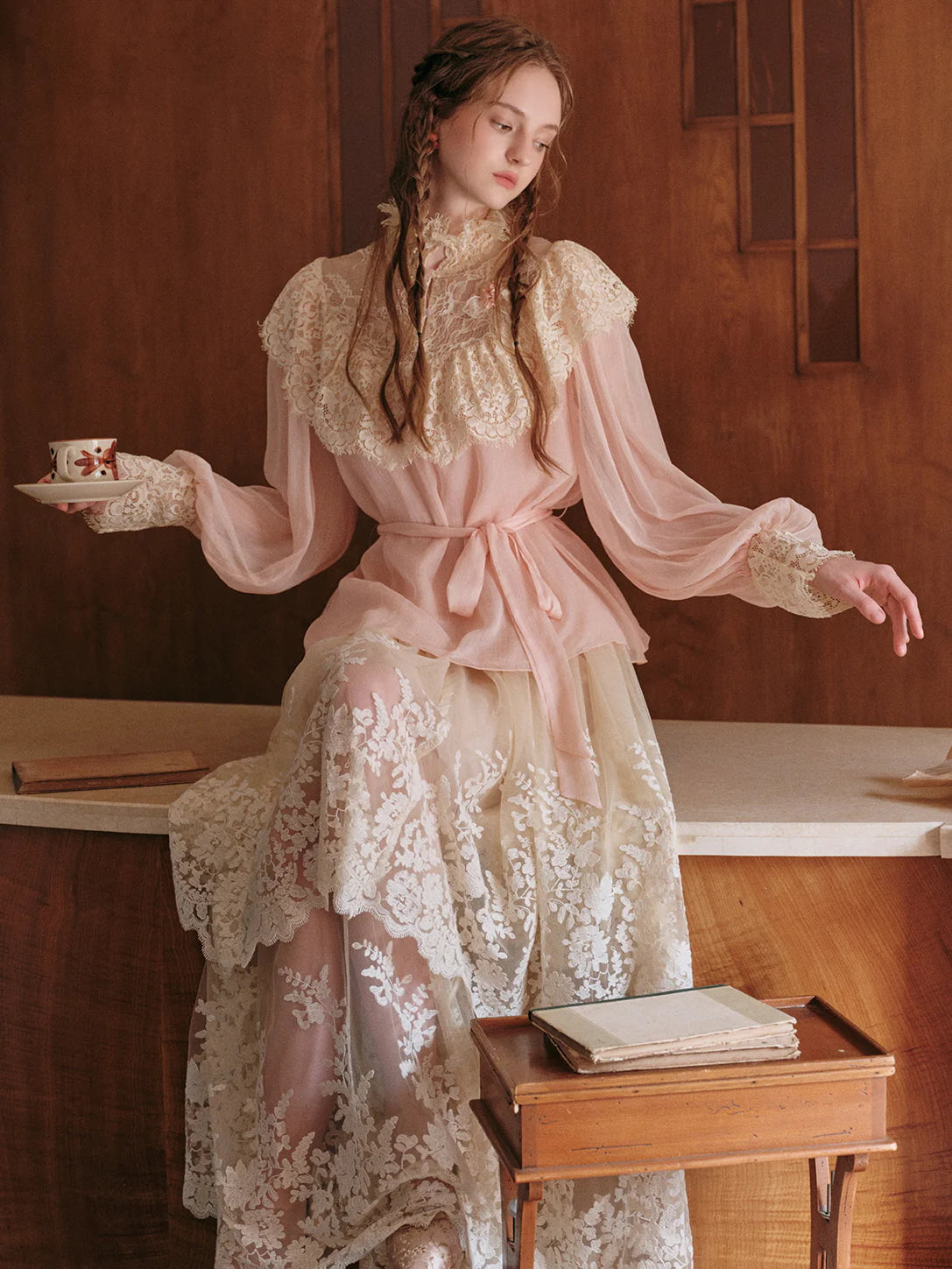 Ethereal Vintage Lace Tiered Skirt