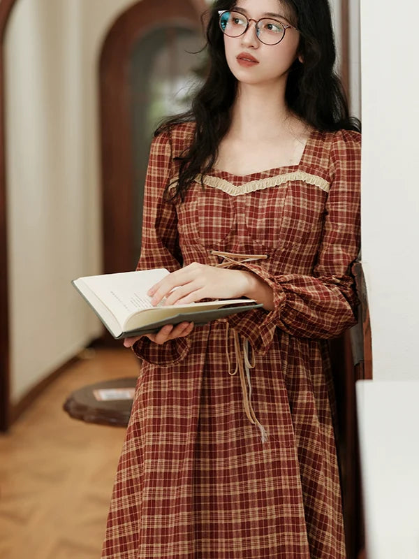 Vintage French Chic Checkered Dress