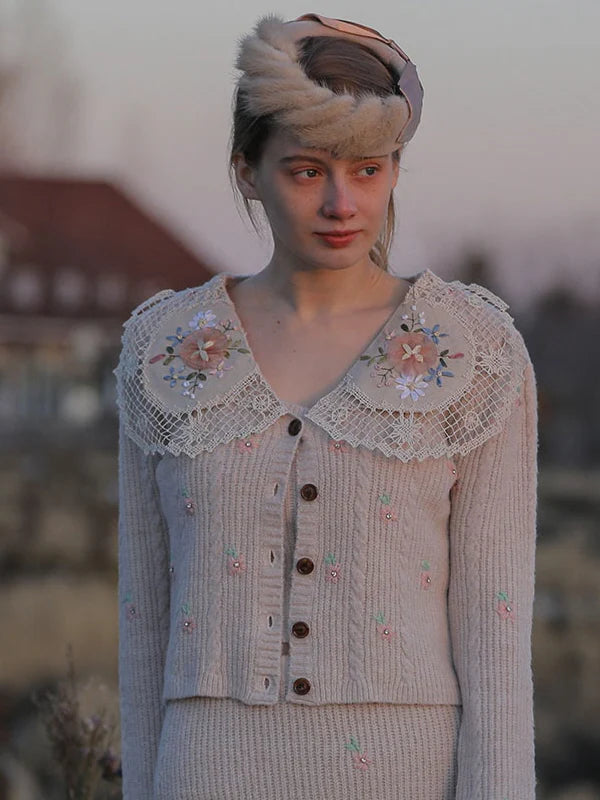 Vintage Bloom Embroidered Knit Cardigan