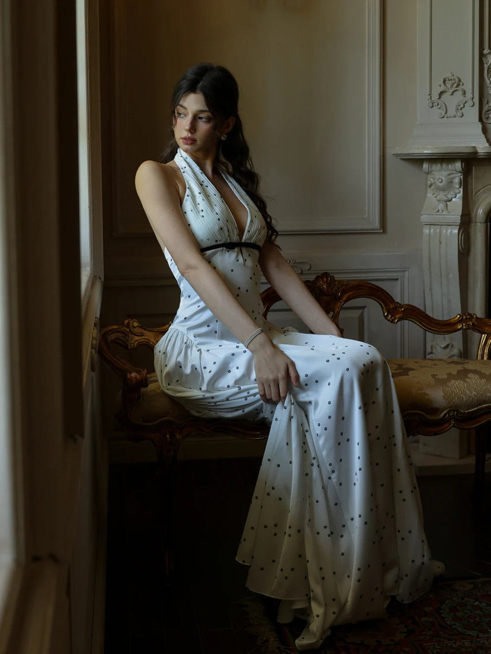 White Polka Dot Halter Dress