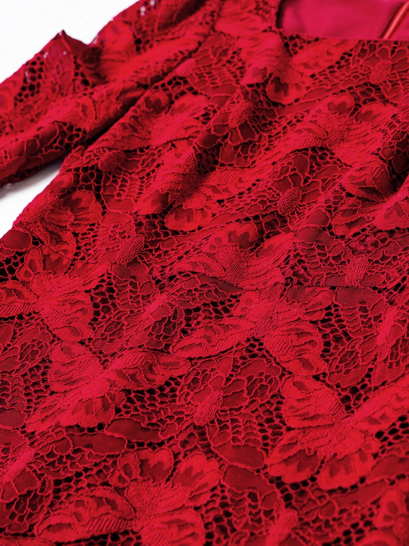 Scarlet Elegance Lace Midi Dress