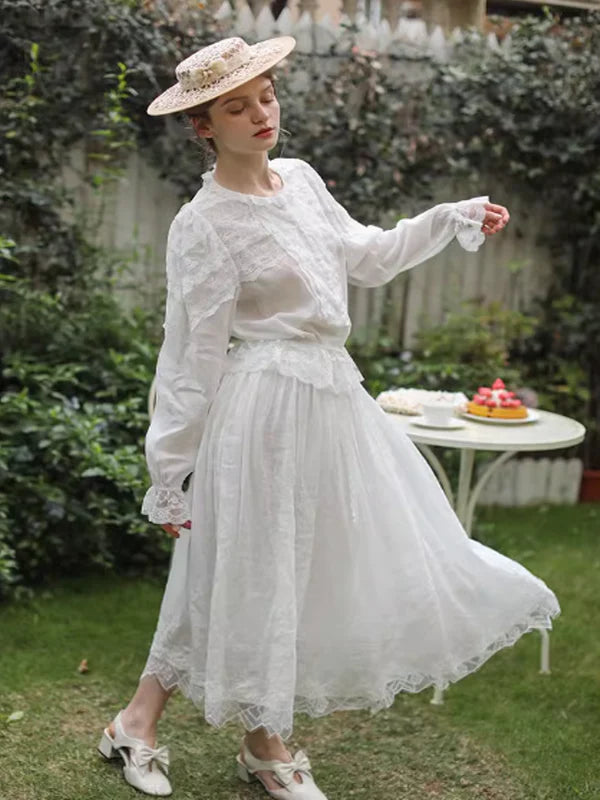 Pure White Lace Flare Skirt