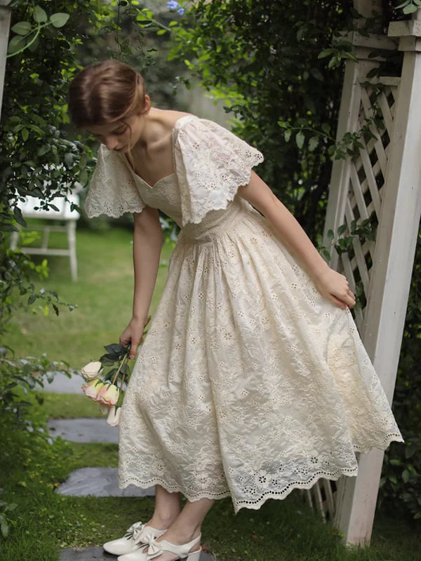 Ivory Garden Floral Embroidery Dress