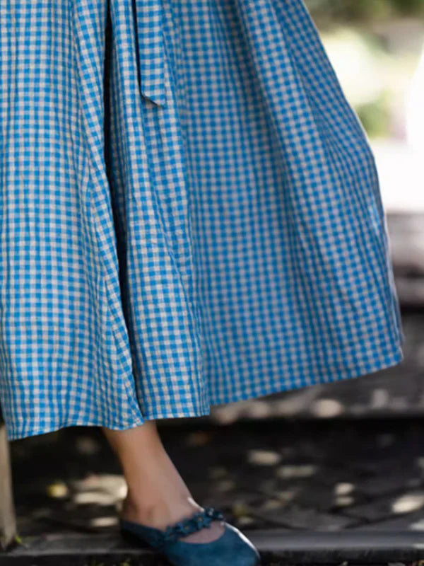 Spring Breeze Blue Checkered Dress