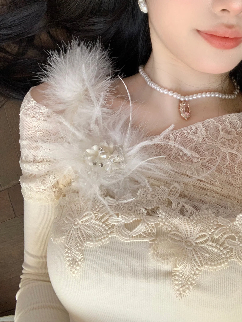 Winter Fairy Lace Feather Gown