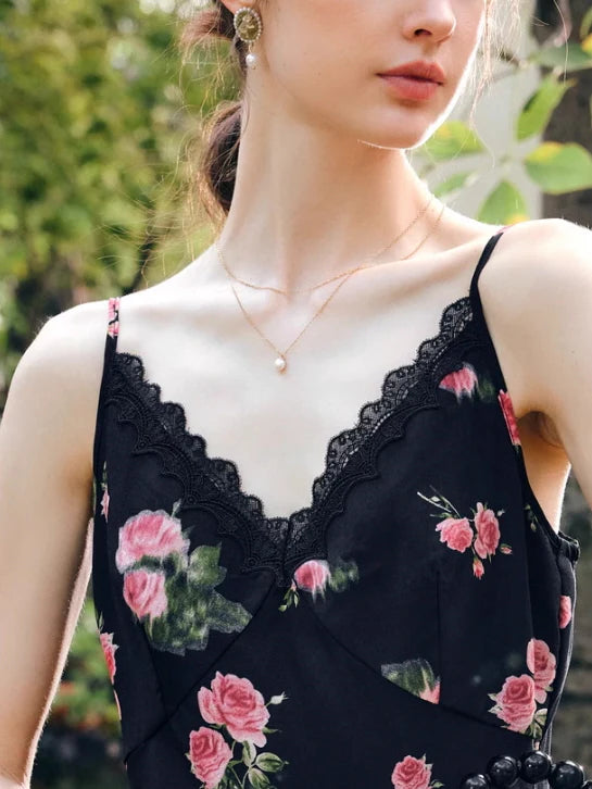 Midnight Rose Lace Trim Dress