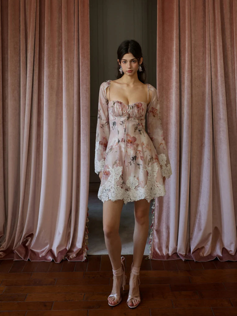 Blush Floral Lace-Trim Dress