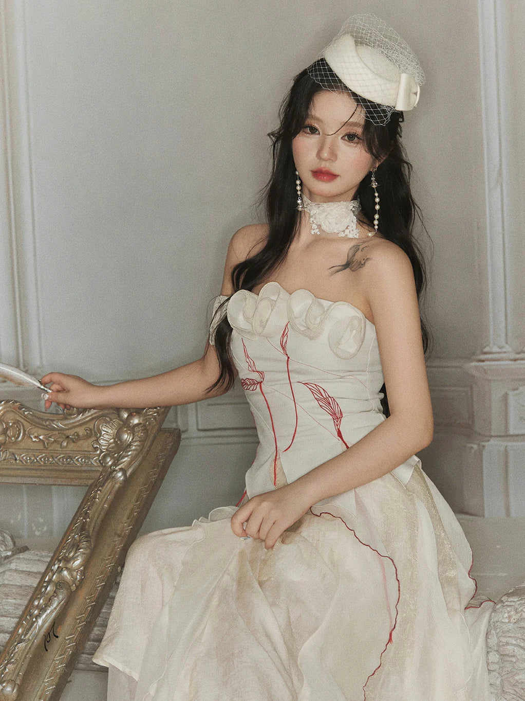 Enchanted Rose Embroidered Corset & Flowing Chiffon Skirt