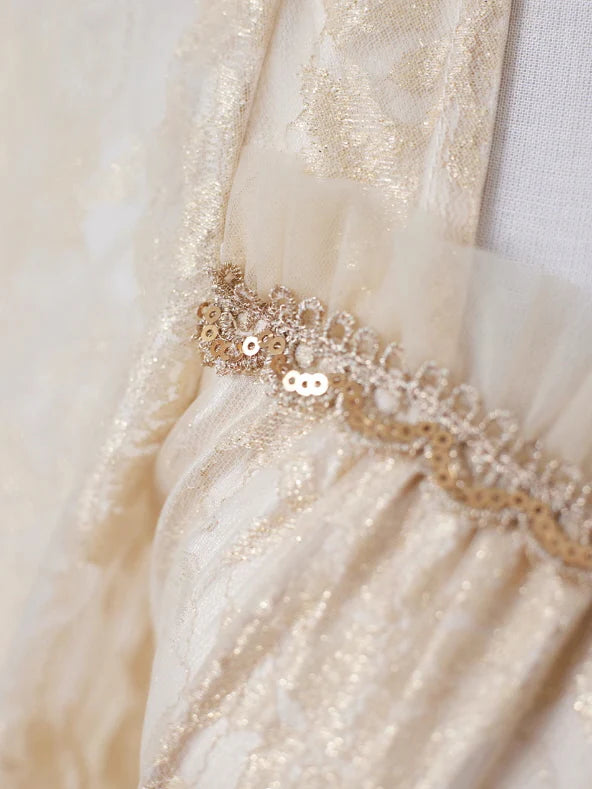 Golden Elegance Vintage Lace Dress